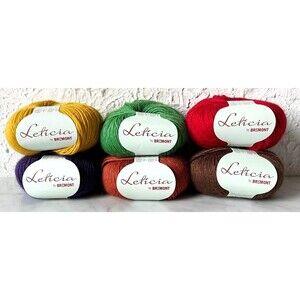 Leticia Bremont Wool-Alpaca-Silk Yarn-6 Balls Gold-Green-Red-Purple-Orange-Brown